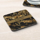 Monogram Black Gold Marble Agate Trendy Chic Bier Onderzetter (Linkerzijde)