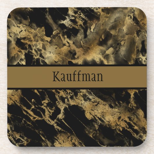 Monogram Black Gold Marble Agate Trendy Chic Bier Onderzetter (Voorkant)