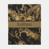 Monogram Black Gold Marble Agate Trendy Chic Fleece Deken (Voorkant)