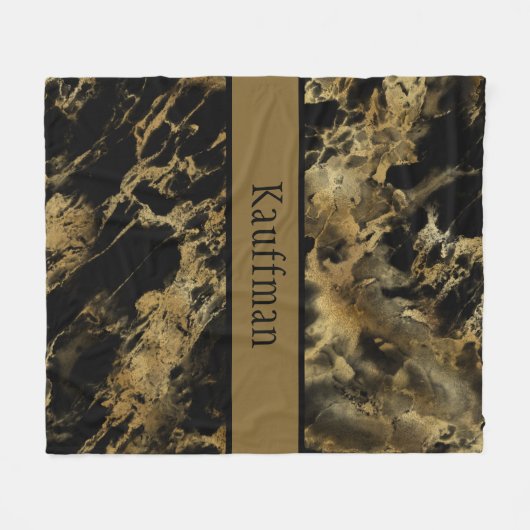 Monogram Black Gold Marble Agate Trendy Chic Fleece Deken (Voorkant (Horizontaal))