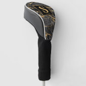 Monogram Black Gold Marble Name Golf Head Hoesje Golfheadcover (Schuin)