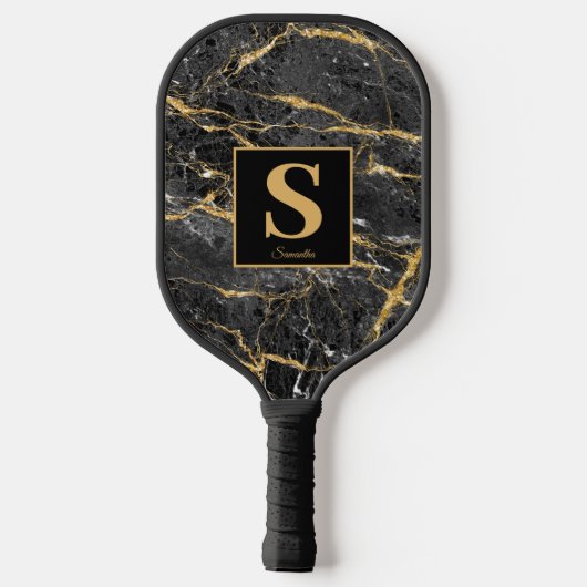 Monogram Black Gold Marmer Pickleball Paddle (Achterkant)