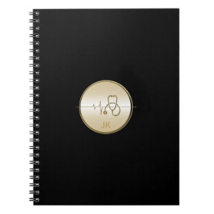 Monogram Black Gold Medical Stethoscoop Hartslag Notitieboek