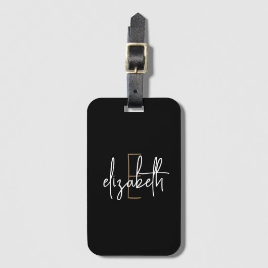Monogram Black Gold Minimalist Modern Elegant Bagagelabel (Voorkant (verticaal))