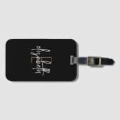 Monogram Black Gold Minimalist Modern Elegant Bagagelabel (Voorkant (horizontaal))