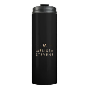 Monogram Black Gold   Modern Chic Elegant Thermosbeker
