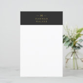 Monogram Black Gold | Modern minimalistisch Briefp (Staand voorkant)