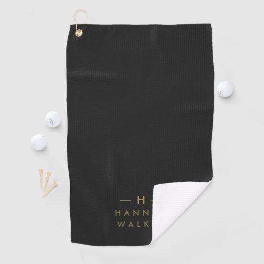 Monogram Black Gold | Moderne minimalistische lega Golfhanddoek (Insitu)