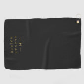 Monogram Black Gold | Moderne minimalistische lega Golfhanddoek (Horizontaal)