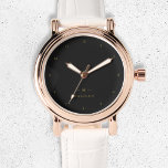 Monogram Black Gold | Moderne minimalistische lega Horloge<br><div class="desc">Een eenvoudig stijlvol monogram op maat in een gouden moderne,  minimalistische typografie op een zwarte achtergrond. De monogram initialen en de naam kunnen gemakkelijk samen met de eigenschaplijn worden gepersonaliseerd om een ontwerp zo uniek te maken zoals u bent! Het perfecte cadeau of accessoire op maat voor elke gelegenheid.</div>