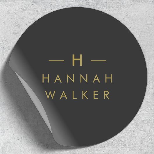 Monogram Black Gold | Moderne minimalistische lega Ronde Sticker