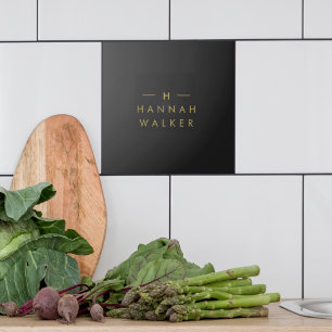 Monogram Black Gold   Moderne minimalistische lega Tegeltje