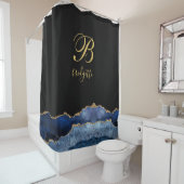 Monogram Black Gold Navy Agate Geode Douchegordijn (In situ)