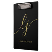 Monogram Black Gold Script Initialen Professional Klembord (Links)