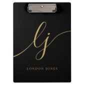 Monogram Black Gold Script Initialen Professional Klembord (Voorkant)