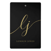 Monogram Black Gold Script Initialen Professional Mini Klembord (Achterkant)