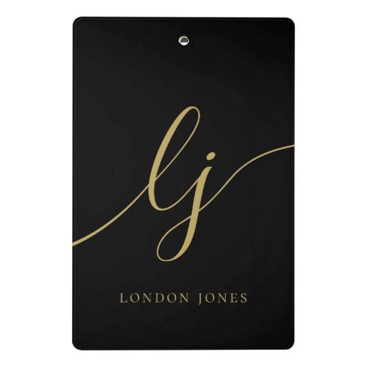 Monogram Black Gold Script Initialen Professional Mini Klembord (Achterkant)