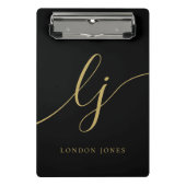 Monogram Black Gold Script Initialen Professional Mini Klembord (Voorkant)