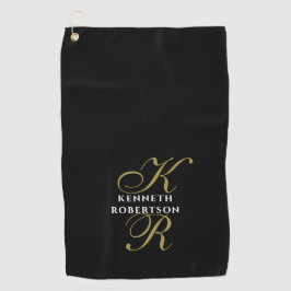 Monogram Black Gold White Minimalist Elegant Men  Golfhanddoek