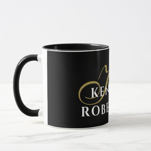 Monogram Black Gold White Name Minimalist Elegant Mok (Links)