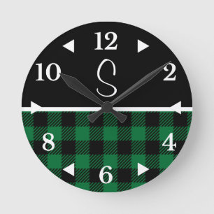Monogram Black Green Buffalo Pset Farmhouse Ronde Klok