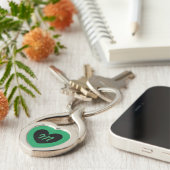 Monogram Black hart op Kelly Green Sleutelhanger (Zijkant)