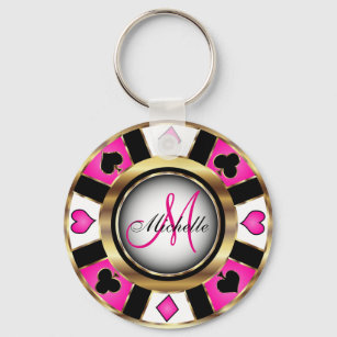 Monogram Black, Hot Pink en Gold Las Vegas Style Sleutelhanger