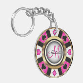 Monogram Black, Hot Pink en Gold Las Vegas Style Sleutelhanger (Voorkant Links)