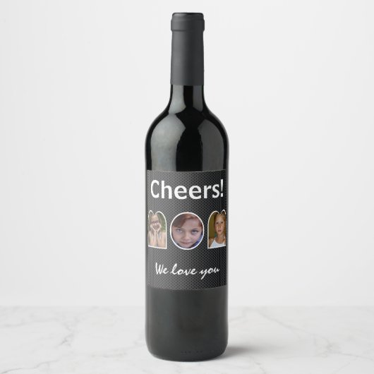 Monogram Black Initiaal Script Name Wine Label Wijn Etiket (Voorkant)