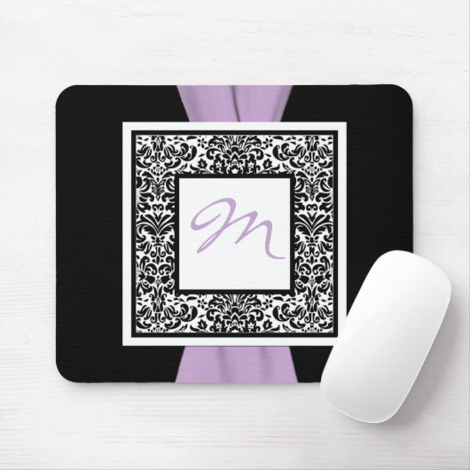 Monogram Black, Lavende, White Damask Mousepad Muismat (Met muis)