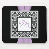 Monogram Black, Lavende, White Damask Mousepad Muismat (Voorkant)