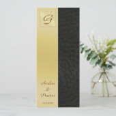 Monogram Black Leather Wedding Program Uitnodiging (Staand voorkant)