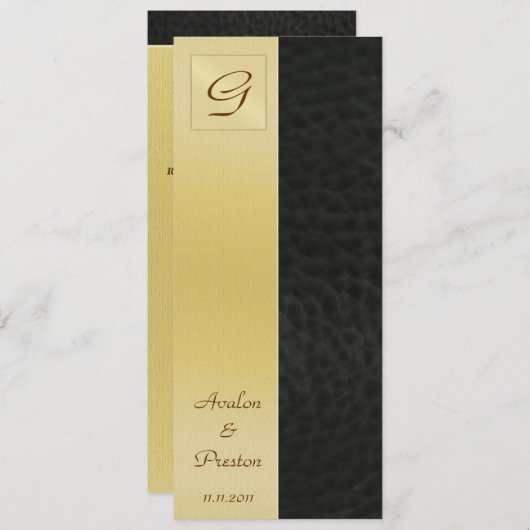Monogram Black Leather Wedding Program Uitnodiging (Voorkant / Achterkant)