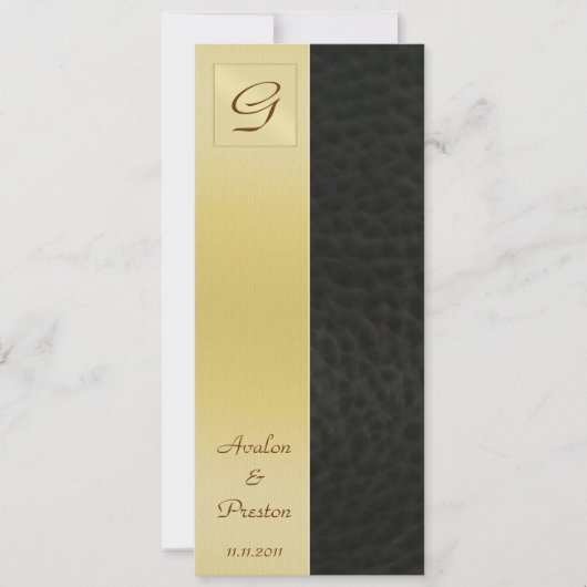 Monogram Black Leather Wedding Program Uitnodiging (Voorkant)