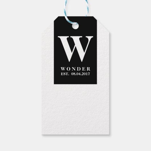 Monogram black Newly Wed gift for Wedding  Cadeaulabel (Achterkant)