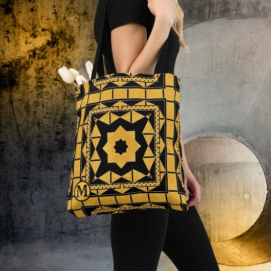 Monogram Black Ocher Pattern Canvas tas