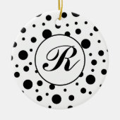 Monogram Black op White Polka Dot Pattern Keramisch Ornament (Voorkant)