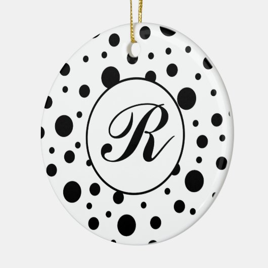 Monogram Black op White Polka Dot Pattern Keramisch Ornament (Links)