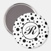 Monogram Black op White Polka Dot Pattern Magneet (Voorkant / Achterkant)