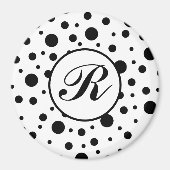 Monogram Black op White Polka Dot Pattern Magneet (Voorkant)