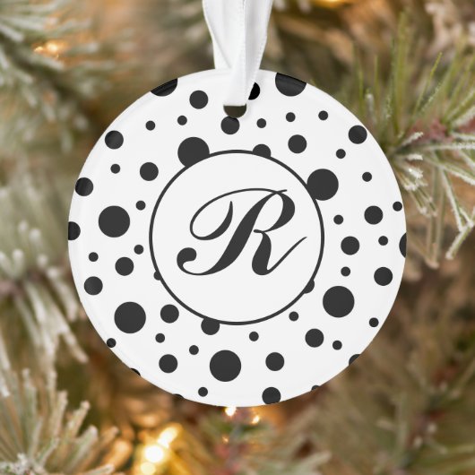 Monogram Black op White Polka Dot Pattern Ornament (Boom)