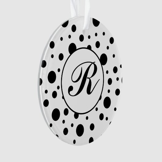 Monogram Black op White Polka Dot Pattern Ornament (voorkant)