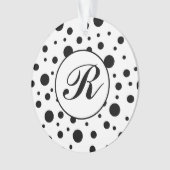 Monogram Black op White Polka Dot Pattern Ornament (voorkant)