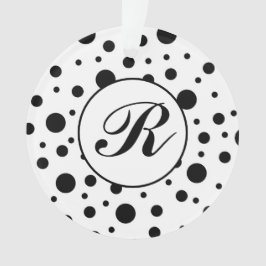 Monogram Black op White Polka Dot Pattern Ornament