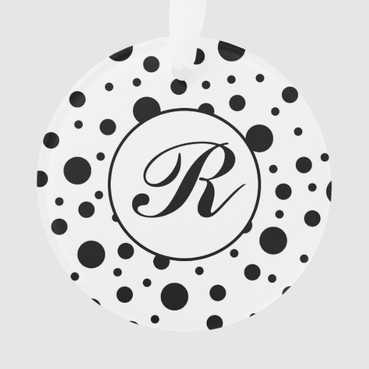 Monogram Black op White Polka Dot Pattern Ornament (voorkant)