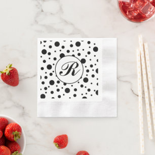 Monogram Black op White Polka Dot Pattern Servet