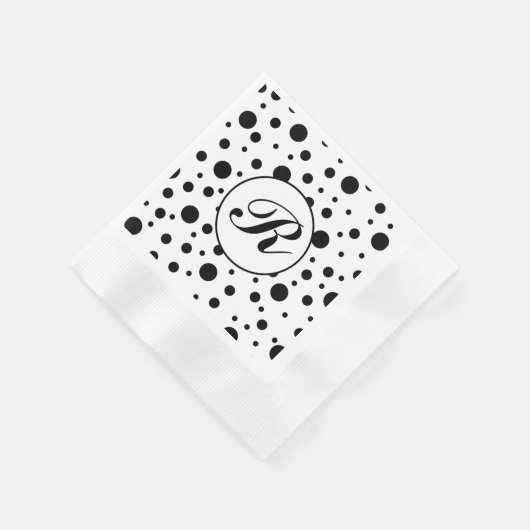 Monogram Black op White Polka Dot Pattern Servet (Hoek)