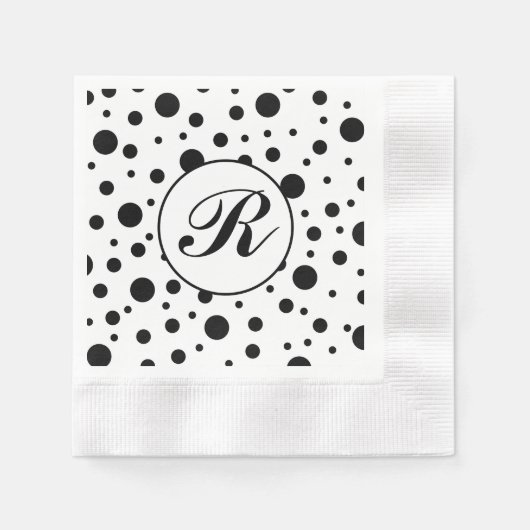 Monogram Black op White Polka Dot Pattern Servet (Voorkant)