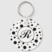 Monogram Black op White Polka Dot Pattern Sleutelhanger (Voorkant)