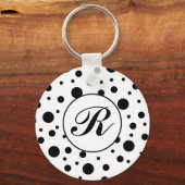 Monogram Black op White Polka Dot Pattern Sleutelhanger (Voorkant)